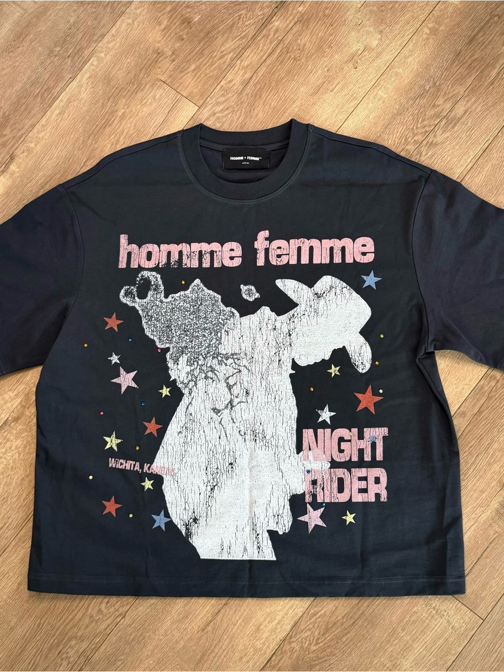 HOMME + FEMME Night Rider Graphic Tee - Black Pink & White Size Small Oversized